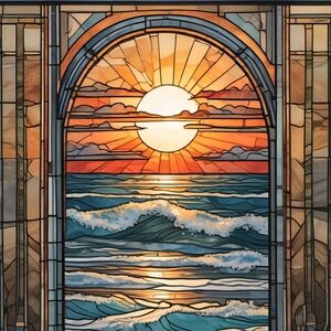 Sunlit Waves Stained Glass Art Print